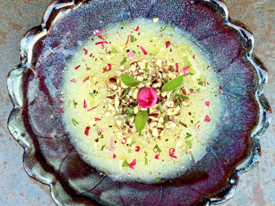 Velouté de pâtisson, noisettes et huile de noisette 